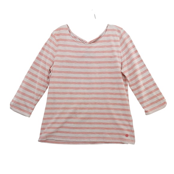 T by Talbots‎ Striped Knit Top Cutout Twist Back 3/4 Sleeve Shirt Large - Picture 1 of 10